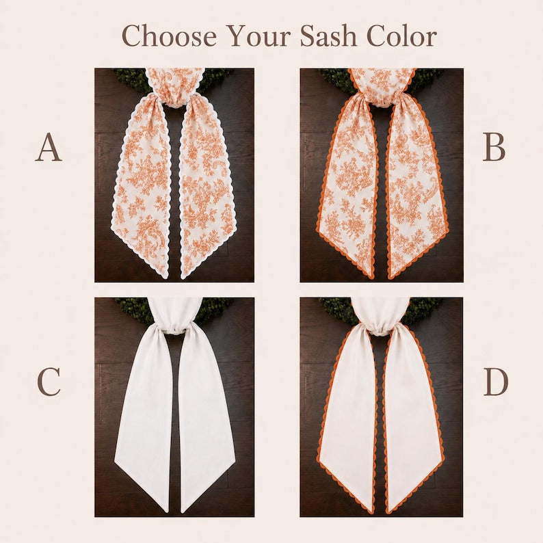 Orange Toile Football Wreath Sash, Game Day Front Door Hanger Bow, Volunteer Spirit Decor