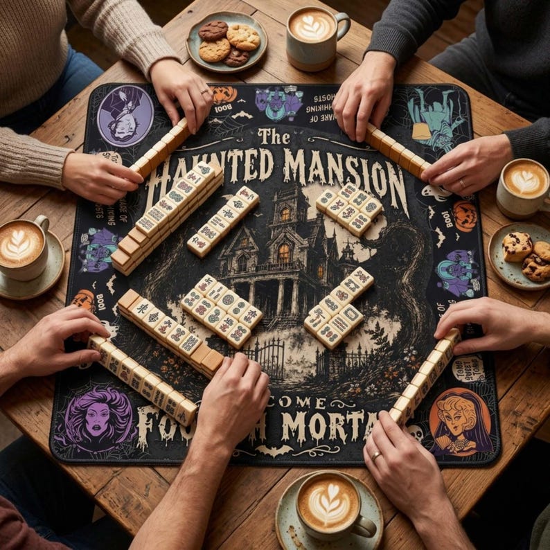 Haunted Mansion Halloween Mahjong Mat, Chinoiserie Grandmillennial Decor, American Mahjong Table Cover