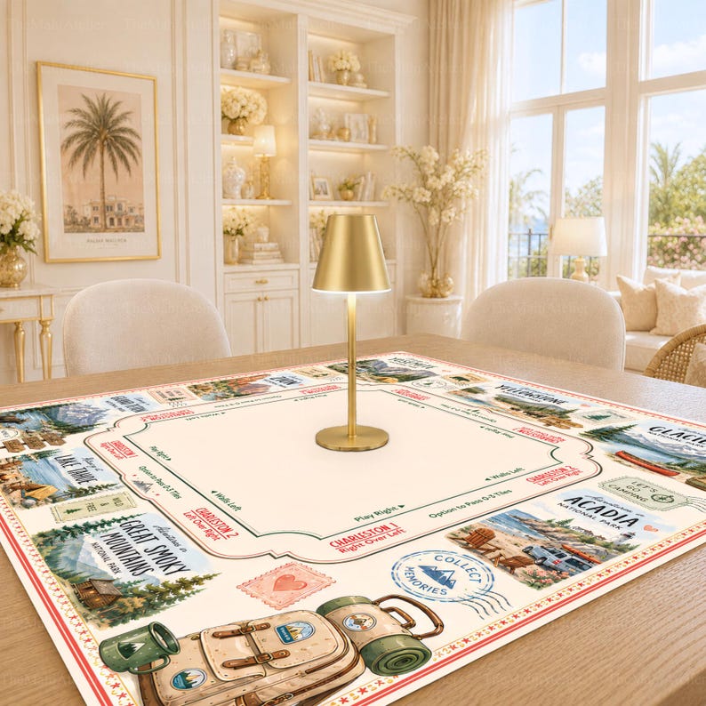 National Park Mahjong Mat, Outdoor Adventure American Mah Jongg Table Cover, Camping Lover Gift