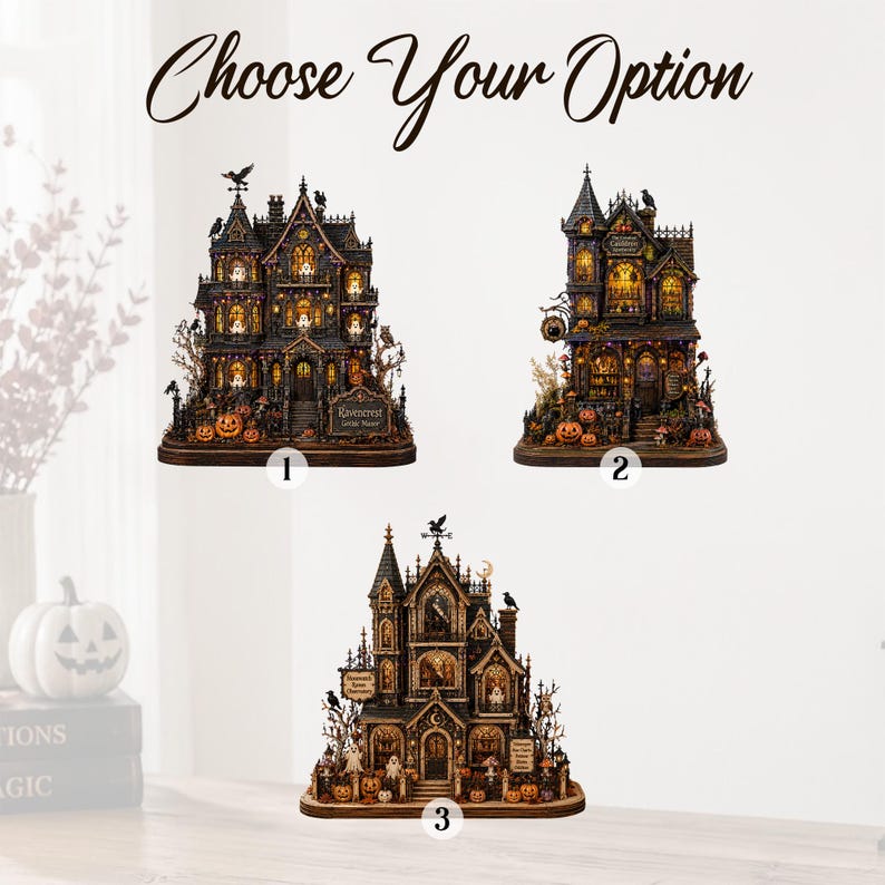 Spooky Light-Up Halloween House, Ravencrest Gothic Mansion Decoration, Fall Autumn Display, Creepy Home Accent