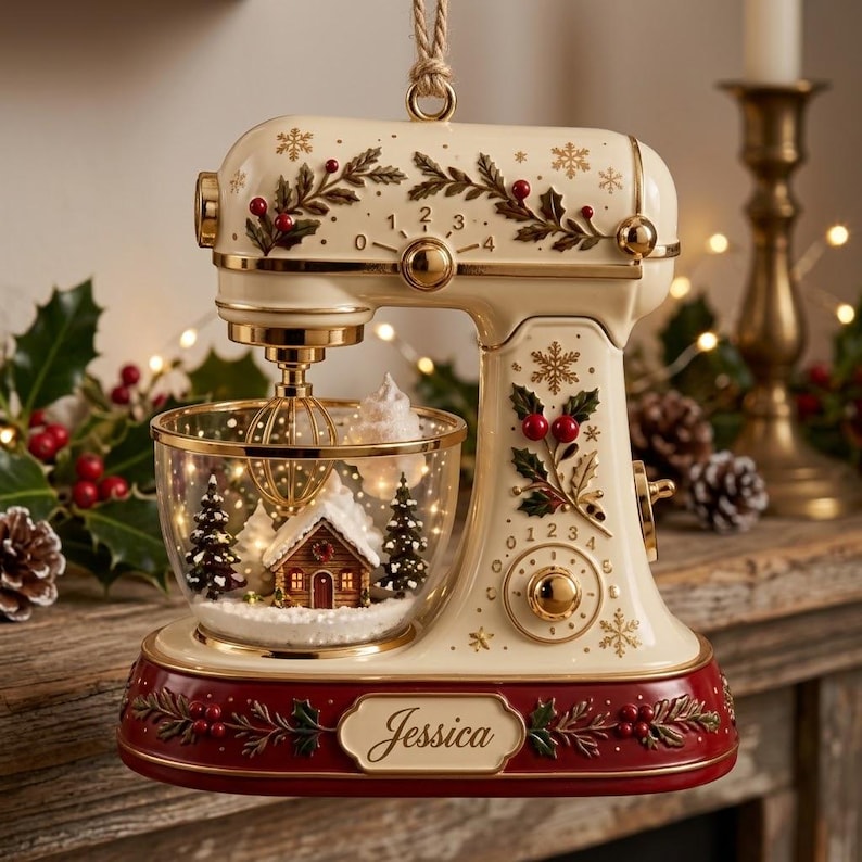 Personalized Kitchen Stand Mixer Christmas Ornament, Custom Baker Gift, Vintage Baking Decor