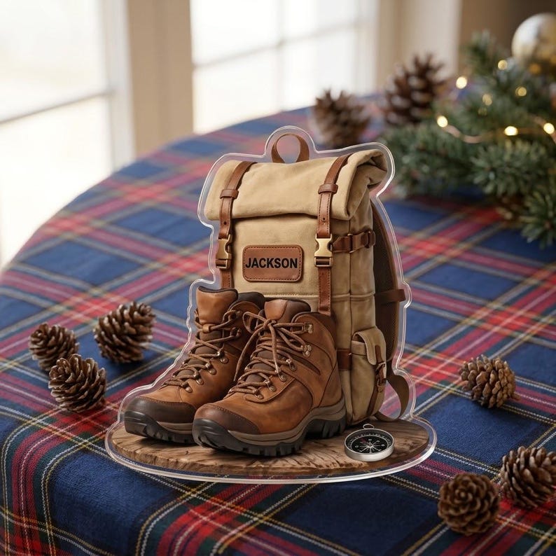 Personalized Hiking Backpack Ornament, Custom Hiker Boots Christmas Decor Keepsake