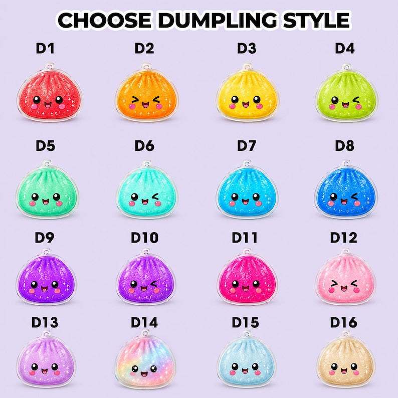 Personalized Glitter Squishy Dumpling Ornament, Custom Name Acrylic Steamer, Kids Foodie Xmas Gift