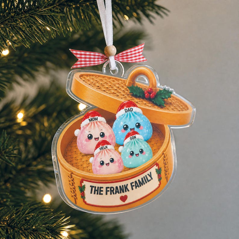 Personalized Glitter Dumpling Ornament, Dim Sum Acrylic Family Ornament, Dumpling Holiday Ornament
