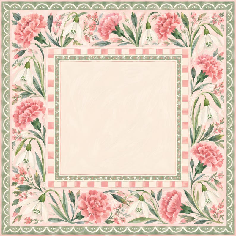 Pink Carnation Snowdrop Mahjong Mat, American Mahjong Mat, Grandmillennial Floral Garden, Sage Green Mahjong Gift
