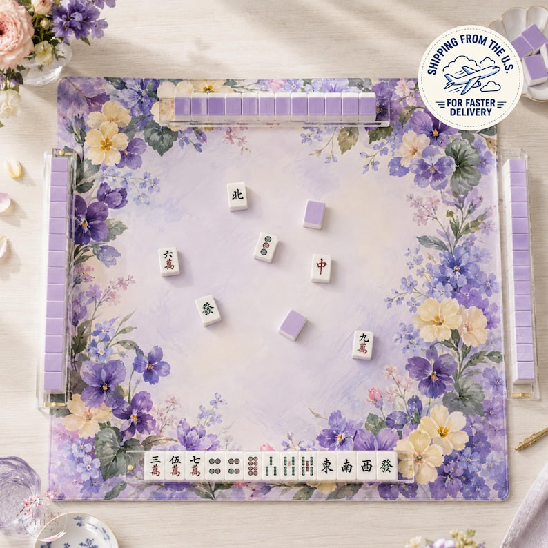 Violet Primrose Mahjong Mat, American Mahjong Mat, Purple Floral Garden, Birth Flower Mahjong Gift