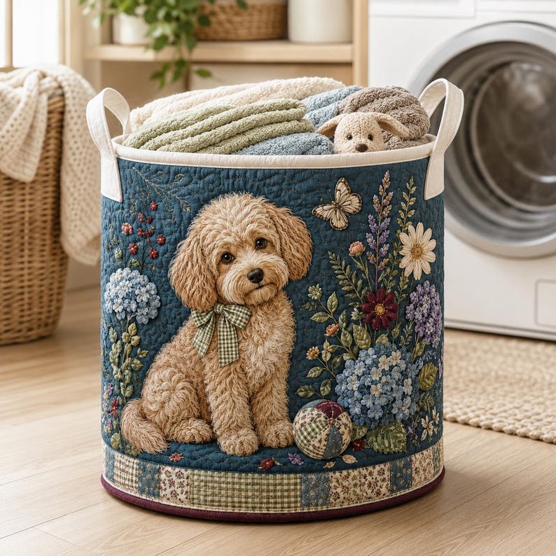 Quilted Dog Laundry Basket, Floral Puppy Clothes Hamper