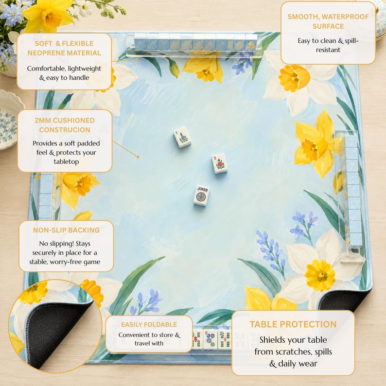 Daffodil Narcissus Mahjong Mat, American Mahjong Mat, Spring Floral Garden, March Birth Flower Mahjong Gift