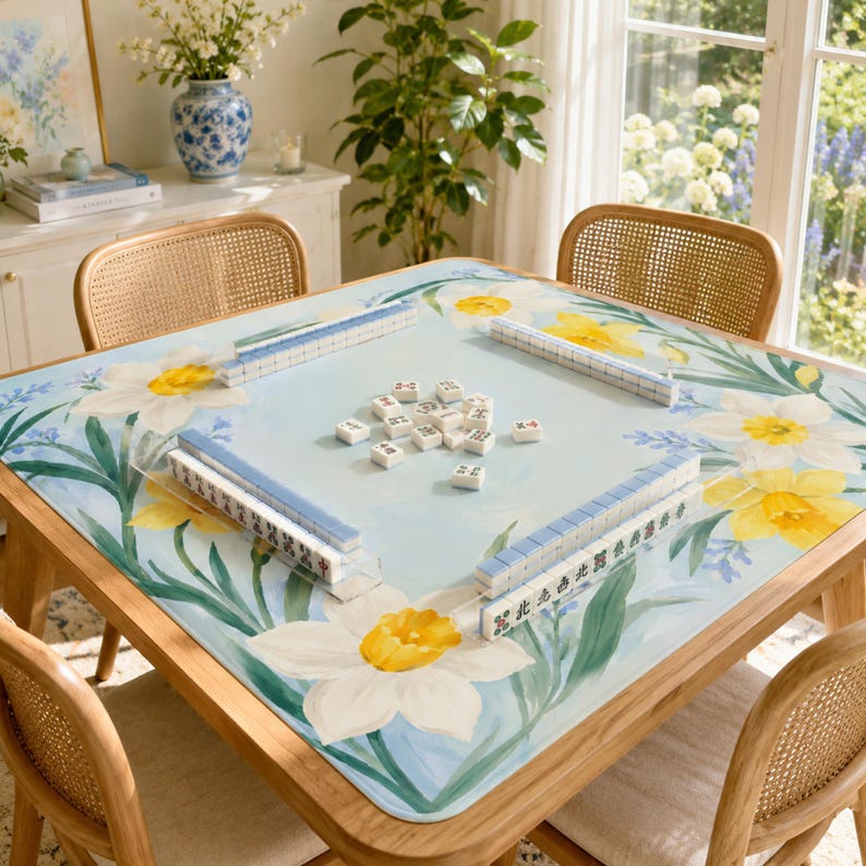 Daffodil Narcissus Mahjong Mat, American Mahjong Mat, Spring Floral Garden, March Birth Flower Mahjong Gift