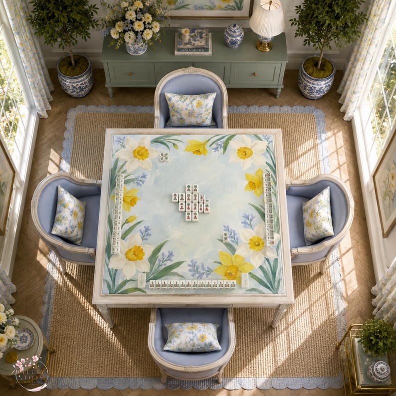 Daffodil Narcissus Mahjong Mat, American Mahjong Mat, Spring Floral Garden, March Birth Flower Mahjong Gift