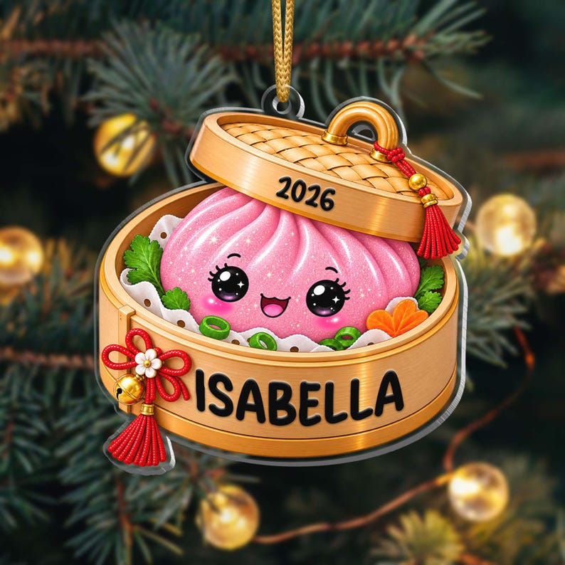 Personalized Glitter Dumpling Ornament, Custom Name Christmas Keepsake