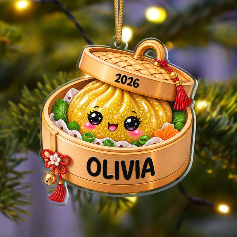 Personalized Glitter Dumpling Ornament, Custom Name Christmas Keepsake