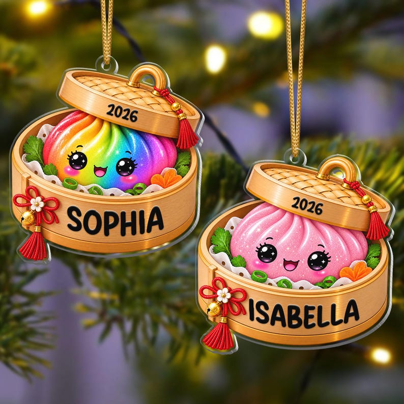Personalized Glitter Dumpling Ornament, Custom Name Christmas Keepsake