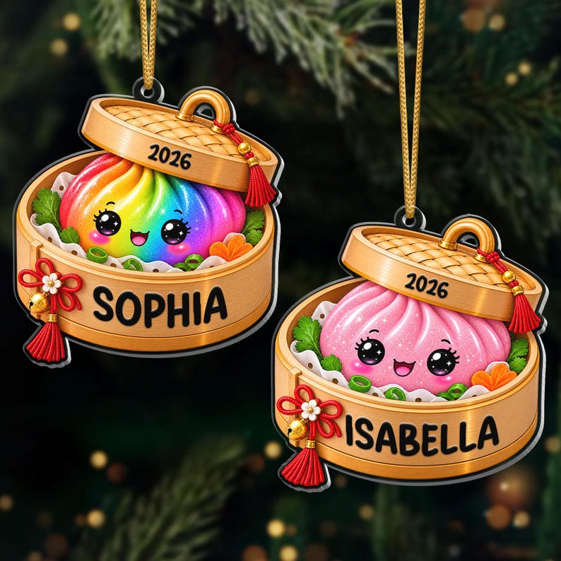 Personalized Glitter Dumpling Ornament, Custom Name Christmas Keepsake