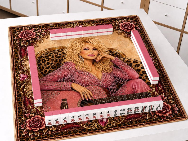D.P Pink Mahjong Mat, Country Glam Design, Fun Family Party Game, Unique Home Decor