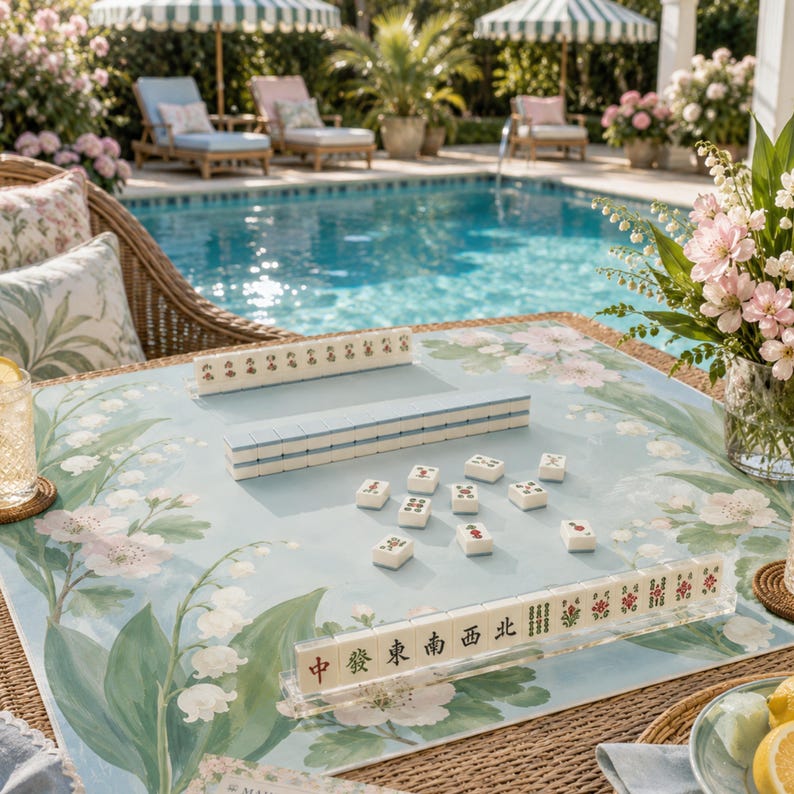 Lily of the Valley Mahjong Mat, Non Slip American Mahjong Table Cover, May Birth Flower Hawthorn Garden Game Night Gift