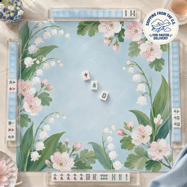 Lily of the Valley Mahjong Mat, Non Slip American Mahjong Table Cover, May Birth Flower Hawthorn Garden Game Night Gift