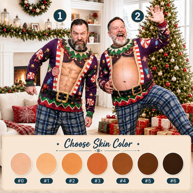 Personalized Ugly Christmas Sweater, Custom Funny Abs Dad Bod Knitted Sweatshirt