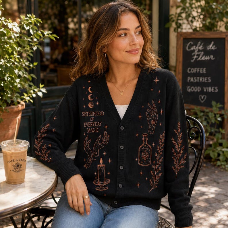 Practical Magic Cardigan, Midnight Margaritas Knit Sweater, Witchy Halloween Cardigan, Halloween Movie Gift