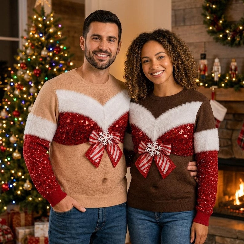 Funny Christmas Sweater Personalized Skin Tone, Ugly Christmas Sweater for Men Women, Holiday Party Gift