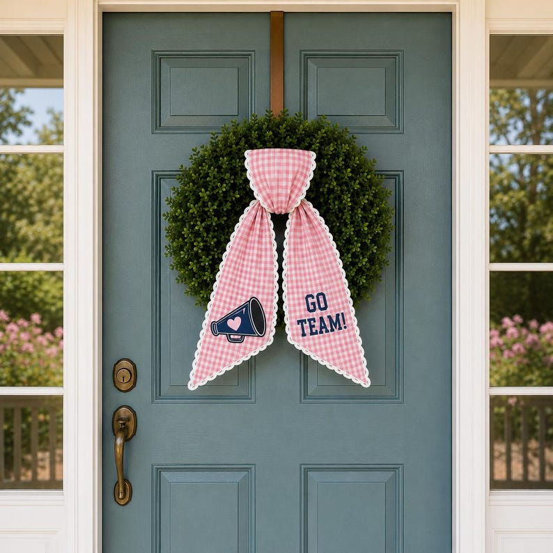 Personalized Team Football Wreath Sash, College Football Tailgate Ribbon, Embroidered Game Day Door Bow