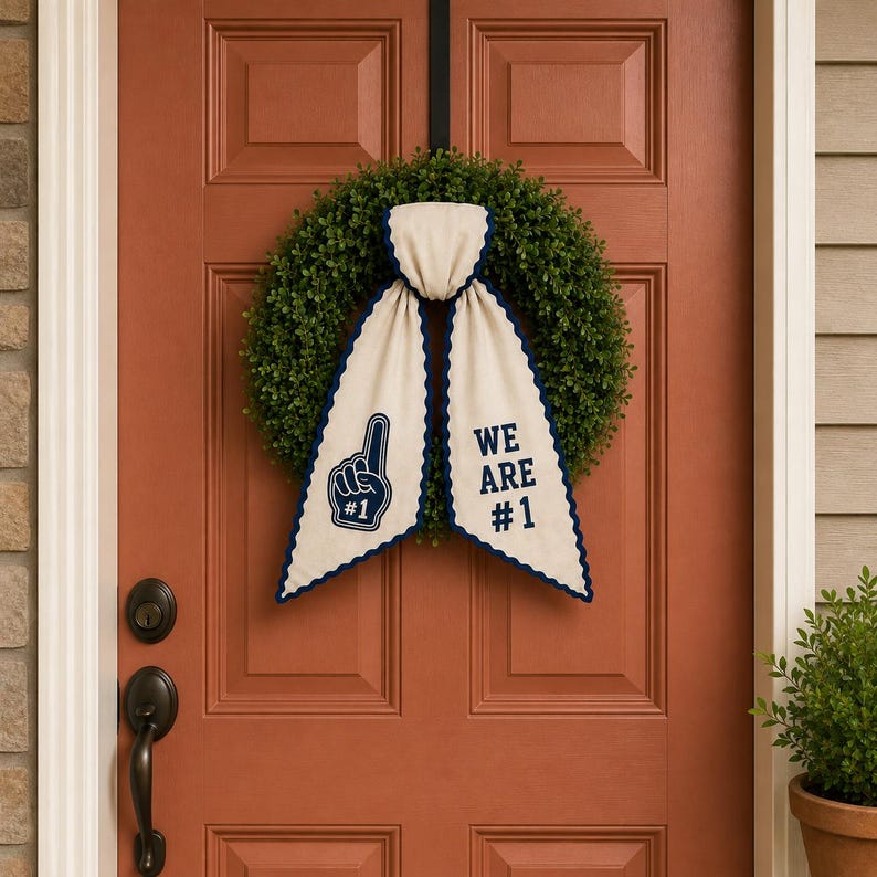 Personalized Team Football Wreath Sash, College Football Tailgate Ribbon, Embroidered Game Day Door Bow
