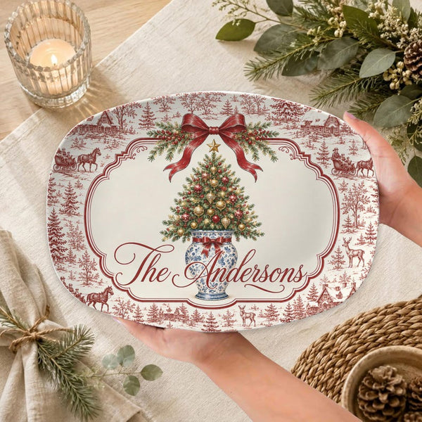 Personalized Christmas Serving Platter, Custom Family Holiday Tray, Festive Table Decor