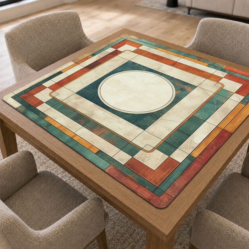 American Mahjong Mat, Mid Century Modern Geometric Mah Jong Mat, Non Slip, Stitched Edge
