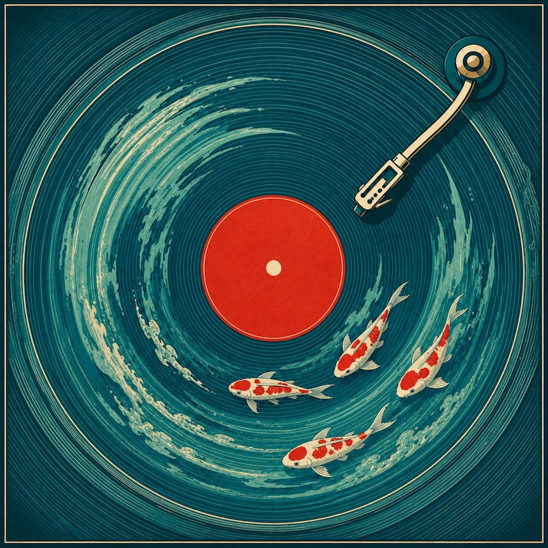 Koi Fish Vinyl Record Mahjong Mat, Japanese Pond Mahjong Table Cover, Charleston Rules Game Mat, Non Slip Table Cover