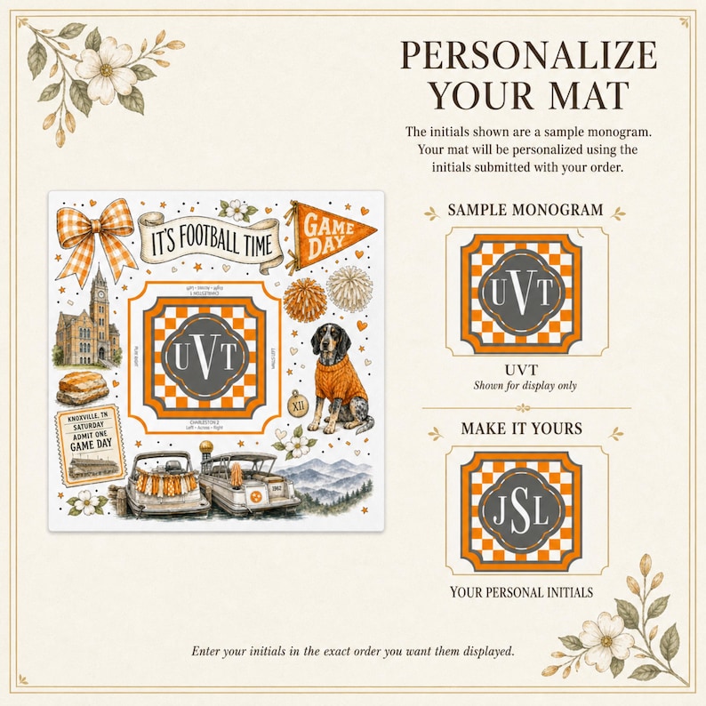 Custom Monogram Orange White Checkerboard Football Mahjong Mat, Game Day Tailgate Table Cover, Alumni Gift