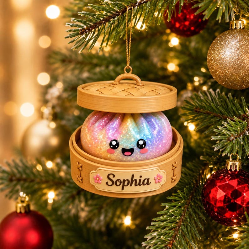Personalized Glitter Dumpling Ornament, Squishy Dumpling Custom Name Gift, Kids Christmas Gift, Cute Food Keepsake