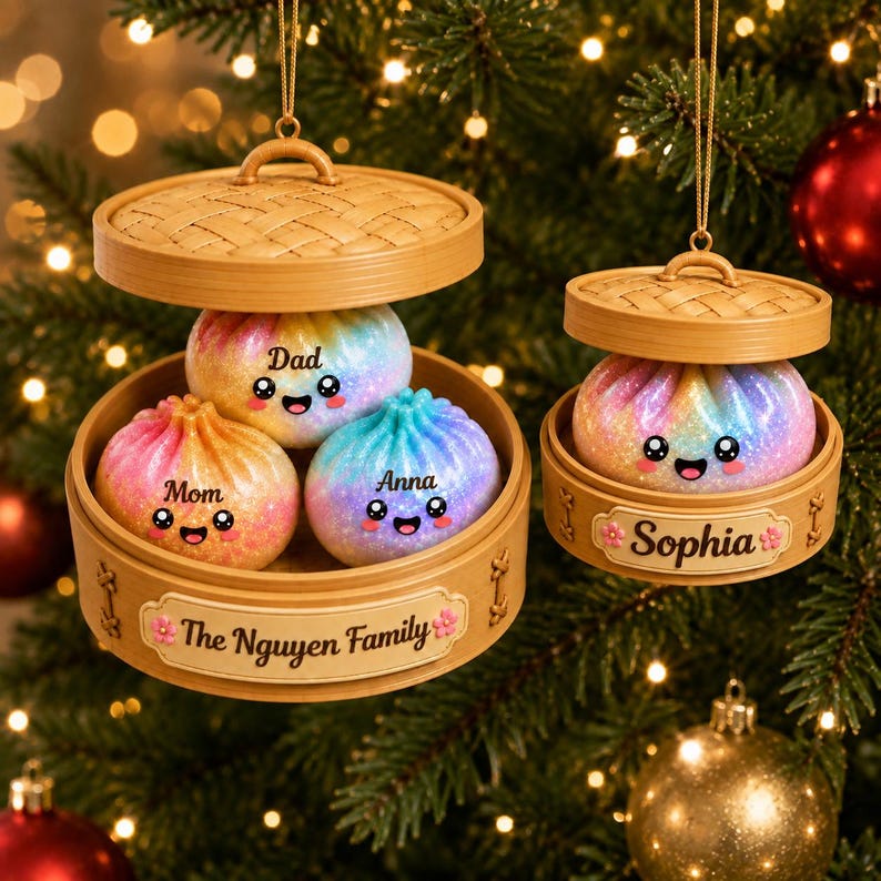 Personalized Glitter Dumpling Ornament, Squishy Dumpling Custom Name Gift, Kids Christmas Gift, Cute Food Keepsake