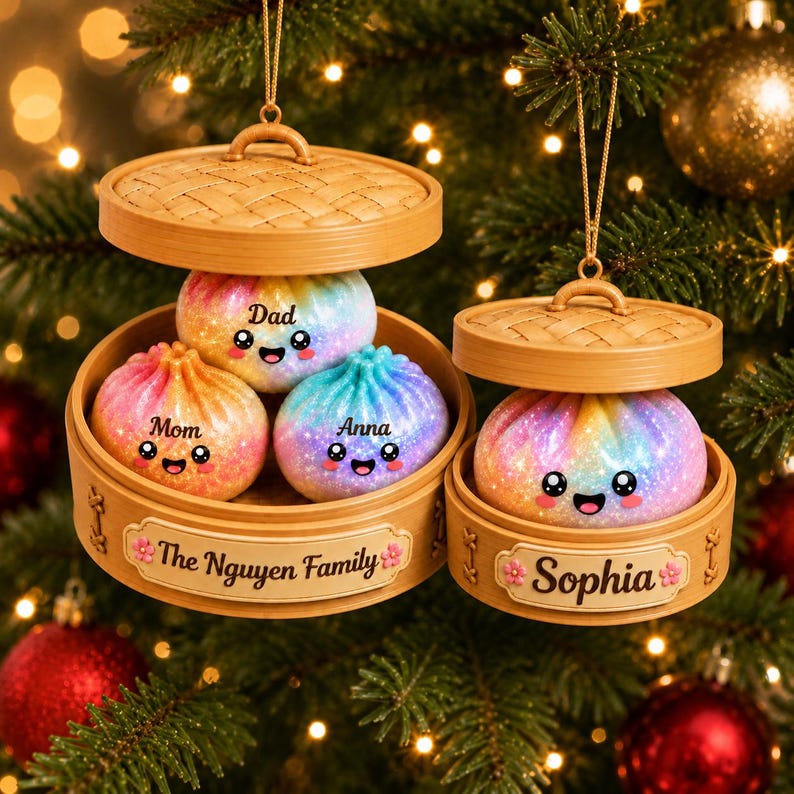 Personalized Glitter Dumpling Ornament, Squishy Dumpling Custom Name Gift, Kids Christmas Gift, Cute Food Keepsake