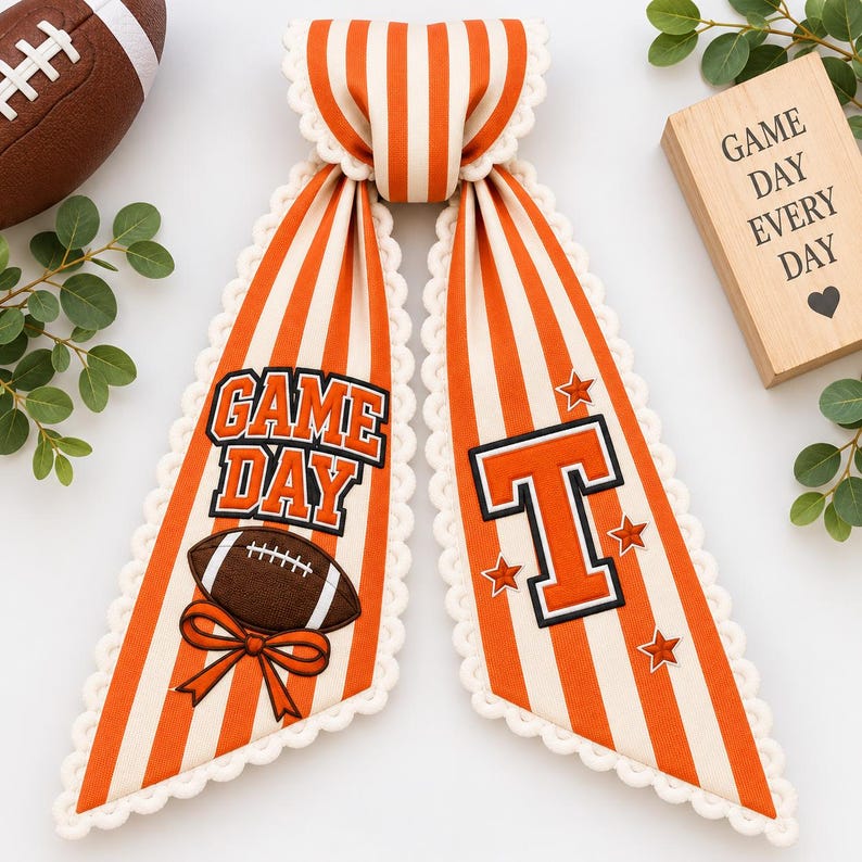 Custom Embroidery Game Day Wreath Sash, Personalized Football Monogram Bow, Football Front Door Decor