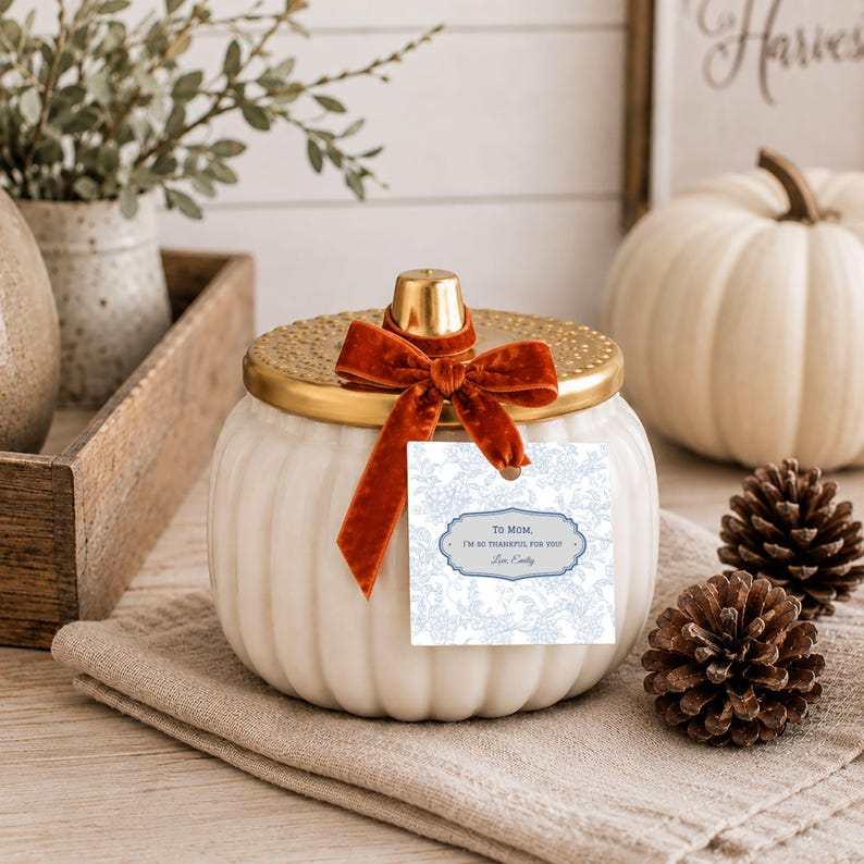 Personalized Ceramic Pumpkin Shaped Candle, Gift for Mom, Custom Fall Candle, Thanksgiving Gift, Hostess Gift
