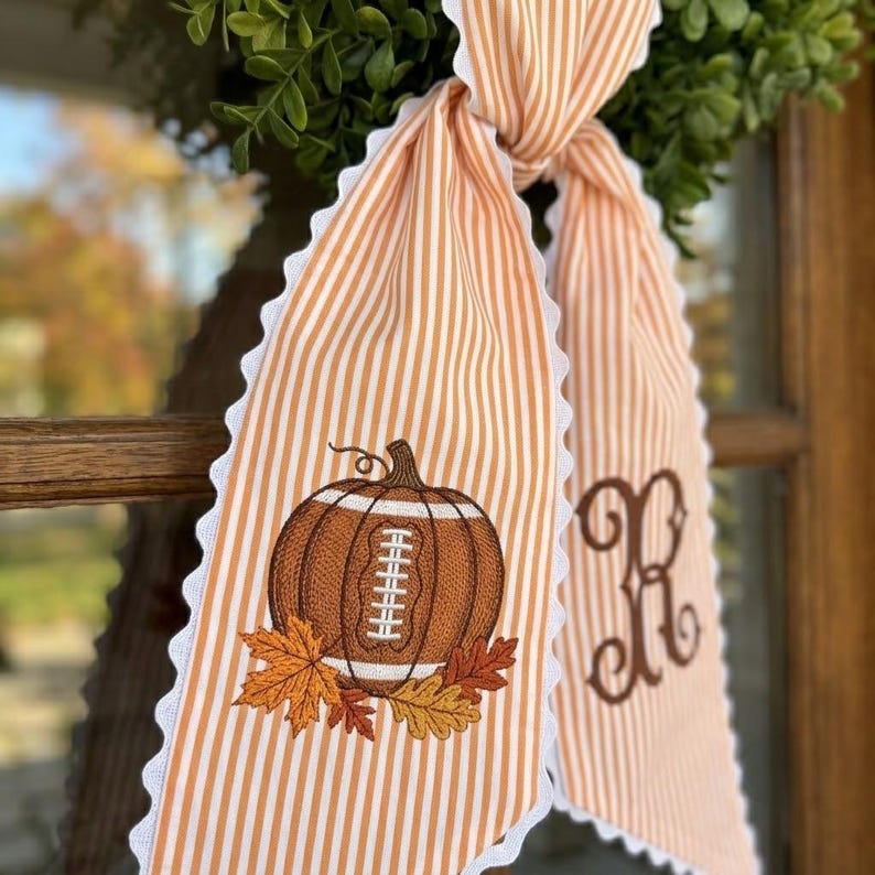 Custom Game Day Wreath Sash, Personalized Football Mom Front Door Autumn Decor, Fall Kickoff Housewarming Gift