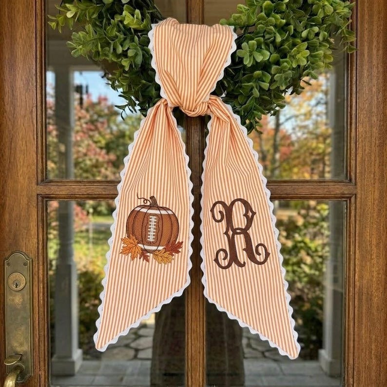 Custom Game Day Wreath Sash, Personalized Football Mom Front Door Autumn Decor, Fall Kickoff Housewarming Gift