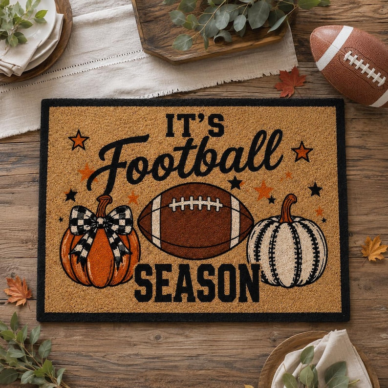 Football Season Coir Doormat, Fall Welcome Mat, Pumpkin Doormat, Game Day Decor, Autumn Welcome Mat
