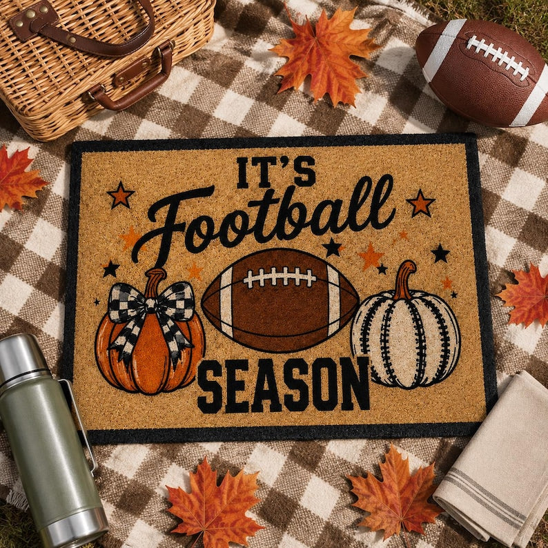 Football Season Coir Doormat, Fall Welcome Mat, Pumpkin Doormat, Game Day Decor, Autumn Welcome Mat