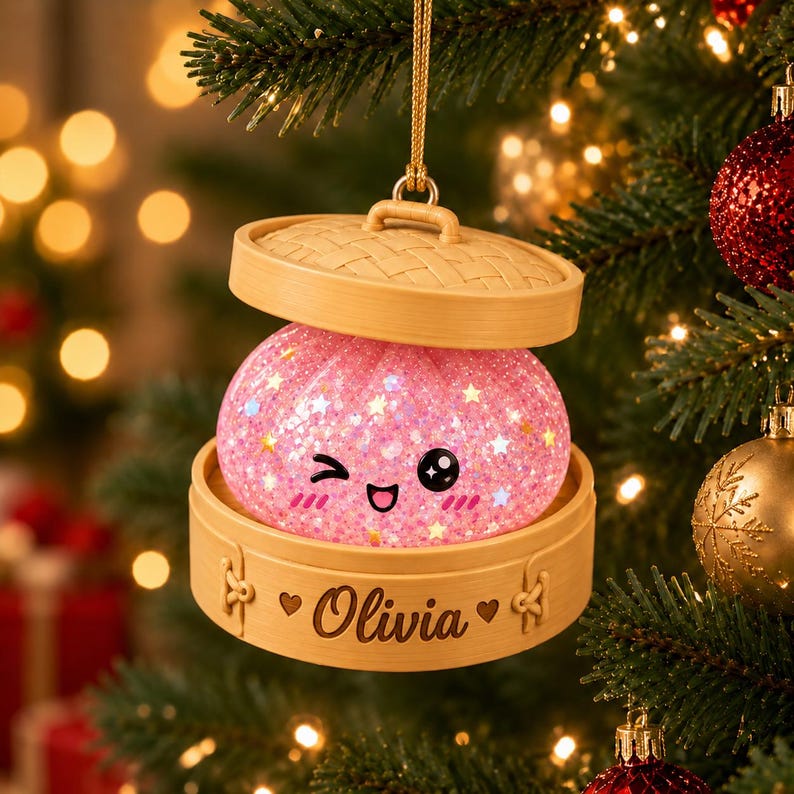 Personalized Glitter Dumpling Ornament, Custom Name Squishy Dumpling Christmas Ornament, Dumpling Lover Gift