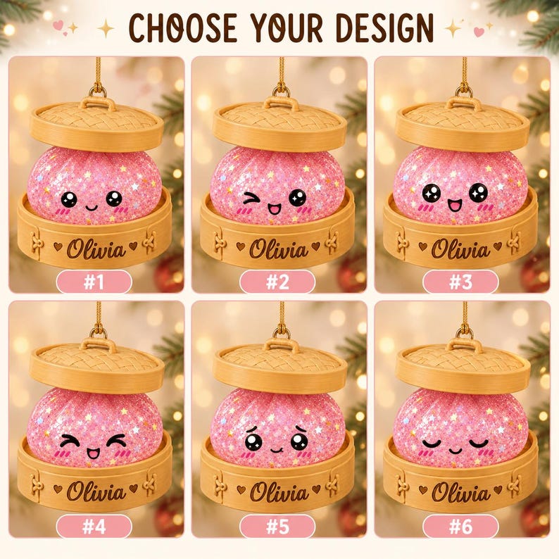 Personalized Glitter Dumpling Ornament, Custom Name Squishy Dumpling Christmas Ornament, Dumpling Lover Gift