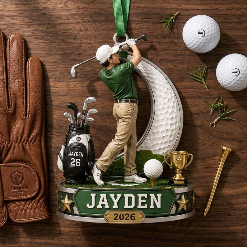 Personalized Golf Ornament, Custom Golfer Christmas Ornament, Name And Year Sports Gift For Golfer