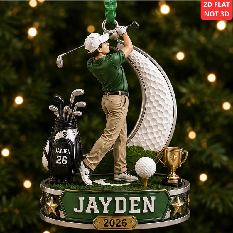 Personalized Golf Ornament, Custom Golfer Christmas Ornament, Name And Year Sports Gift For Golfer
