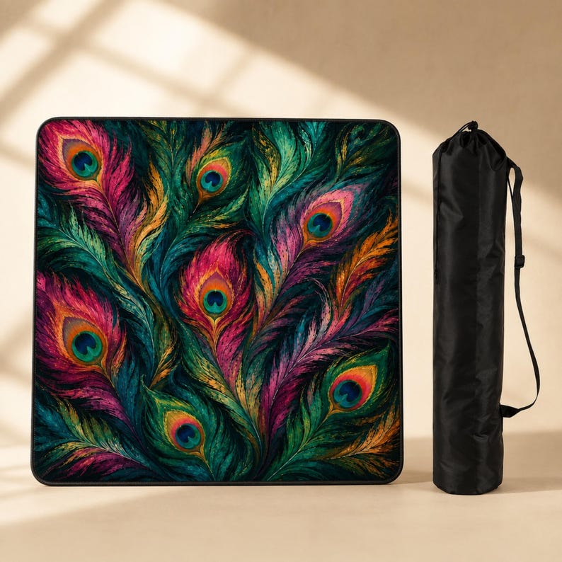 The Fête Mahjong Mat, Beautiful Peacock Feather Mahjong Mat, Boho Game Night Gift