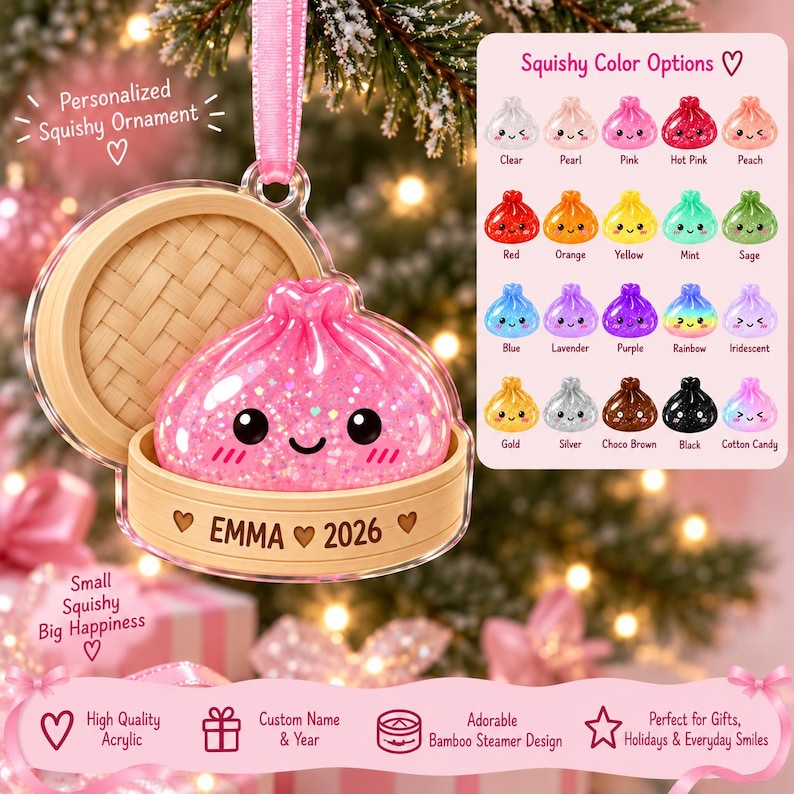 Squishy Ornament, Custom Name Dumpling Ornament, Cute Squishy Lover Gift, Kids Keepsake
