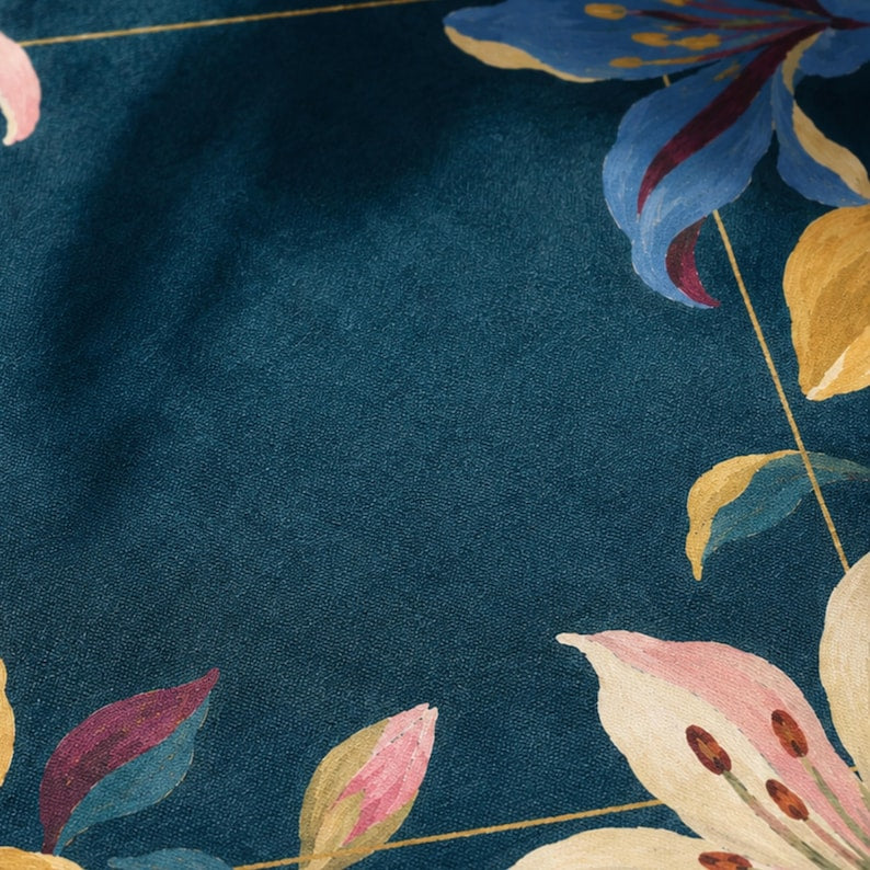 Navy Lily Mahjong Mat, American Mahjong Mat, Moody Botanical Floral Border, Grandmillennial Mahjong Gift