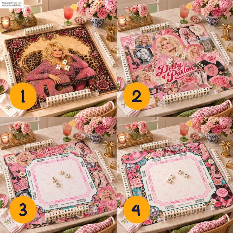 D.P Mahjong Mat, Queen Of Country Mahjong, Sparkling Pink Guitar Decor, Unique Table Playmat Gift, Iconic Music