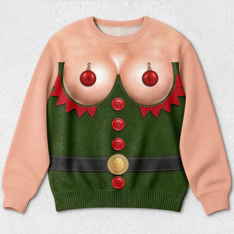 Custom Funny Hairy Chest Ugly Christmas Sweater, Fake Abs Santa Sweatshirt, Hilarious Xmas Party Pullover