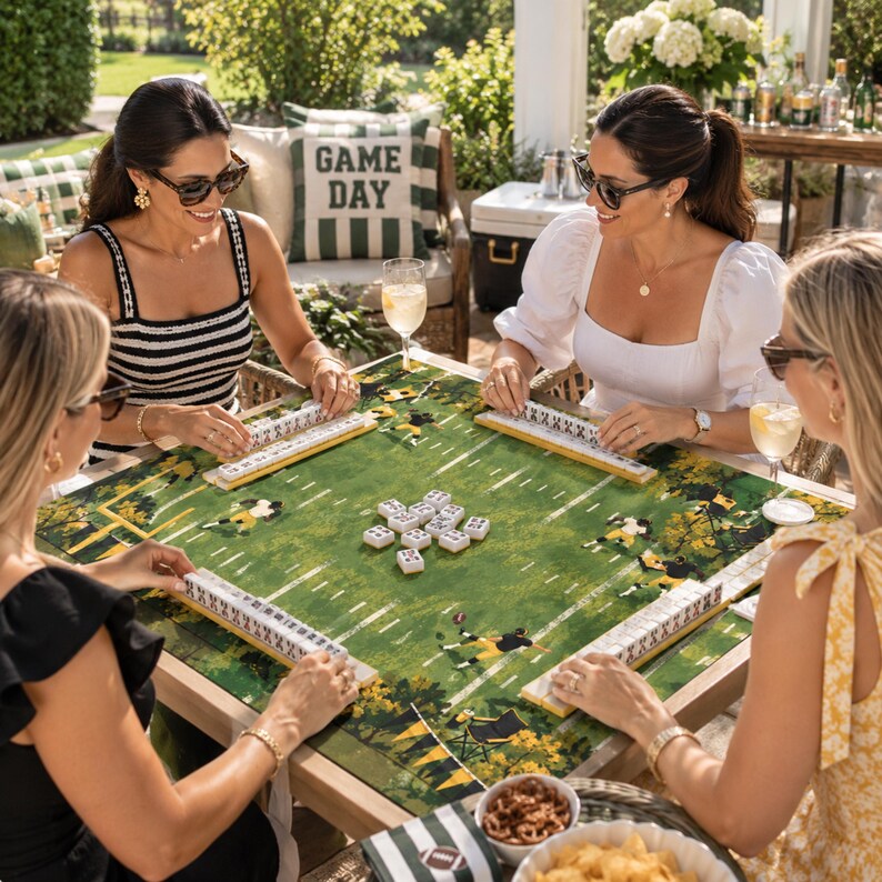 Football Mahjong Mat, American Mahjong Mat, Game Day Tailgate Decor, Black and Gold Sports Gift
