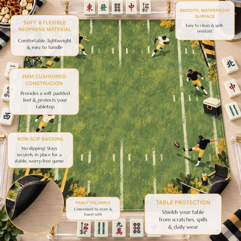 Football Mahjong Mat, American Mahjong Mat, Game Day Tailgate Decor, Black and Gold Sports Gift